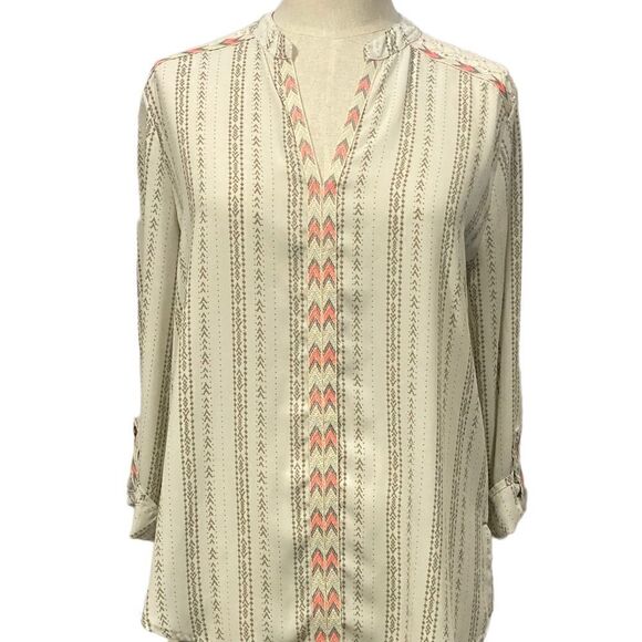 Jolt Off White V Neck Semi Sheer 3/4 Sleeve Blouse - Picture 1 of 7